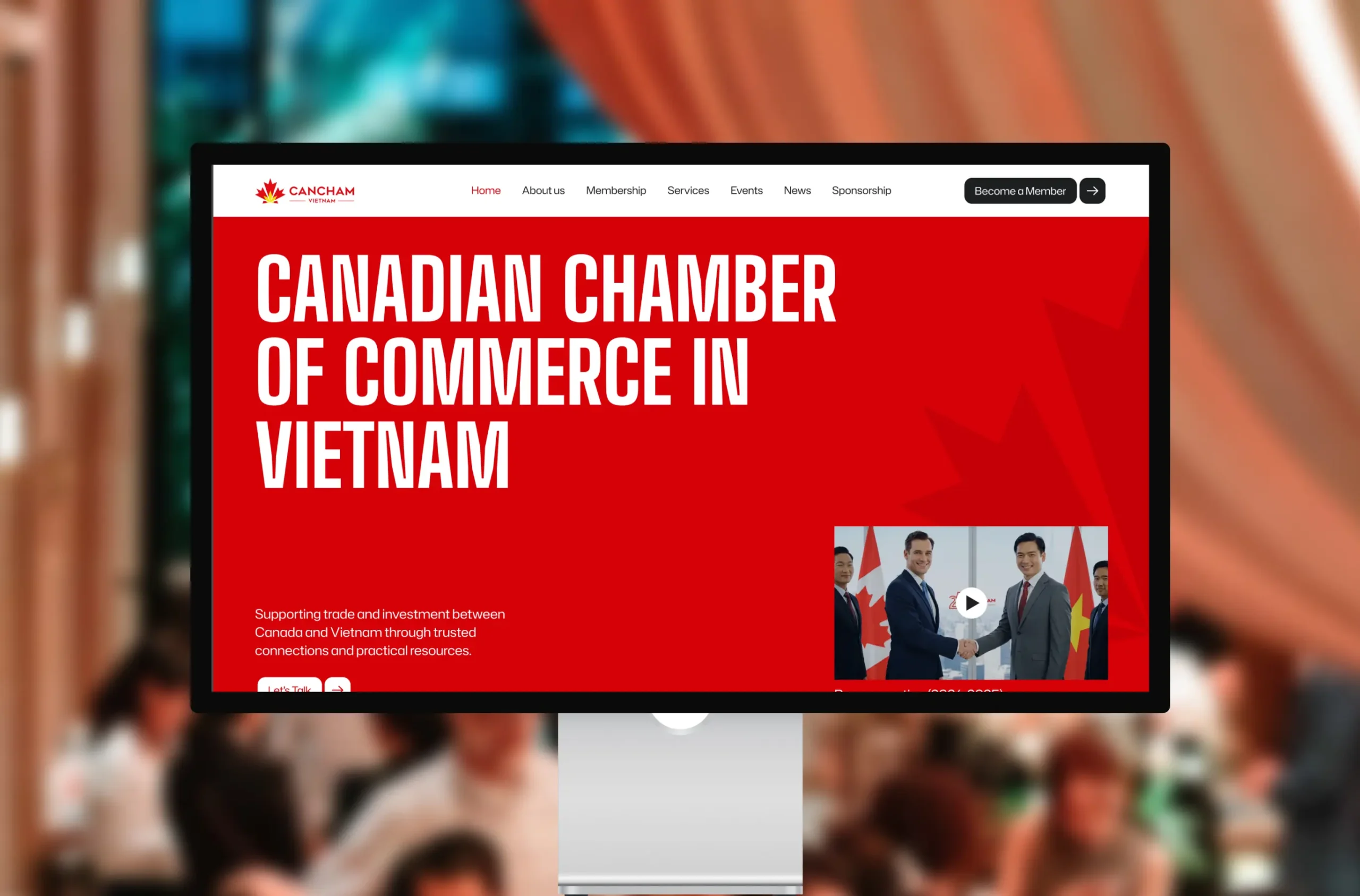 Homepage of the Canadian Chamber of Commerce in Vietnam website displayed on a computer monitor